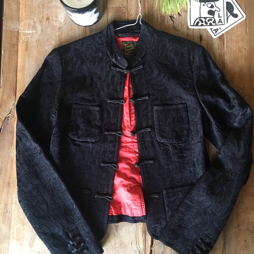 Lucky Brand Black Chinese Embroidered Jacket